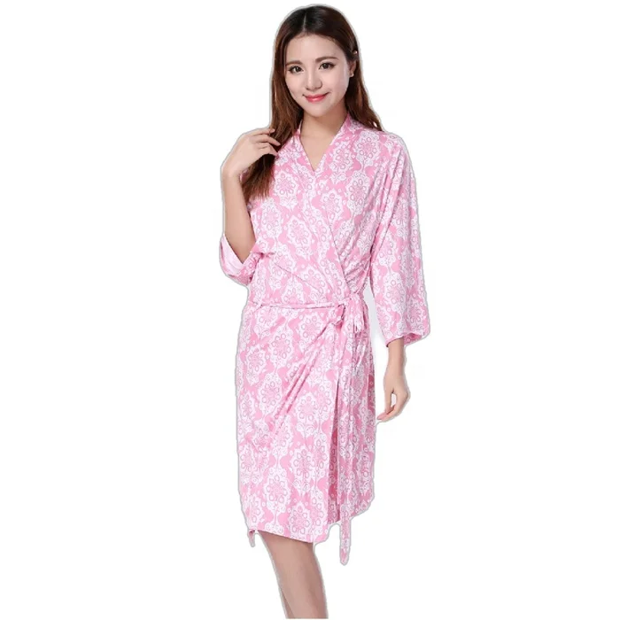 

Wholesales Customer labeling Printed Designer Sleep Wear Bamboo Clothing Sleepwear Pajamas Kimono Robe Femme PJs Women, Printed blue, printed pink
