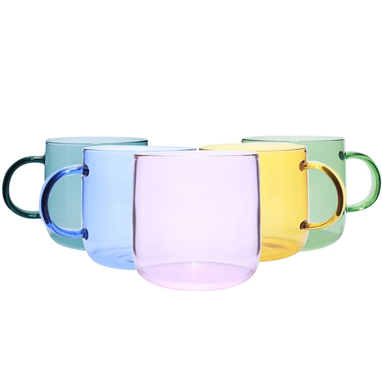 

Durable Using Colorful handmade high borosilicate insulated glass coffee cup with handle