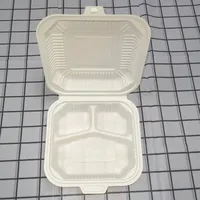 

Factory Price 800ml Biodegradable Cornstarch 3 Compartment Clamshell Food Box /Disposable Corn Starch Food Container