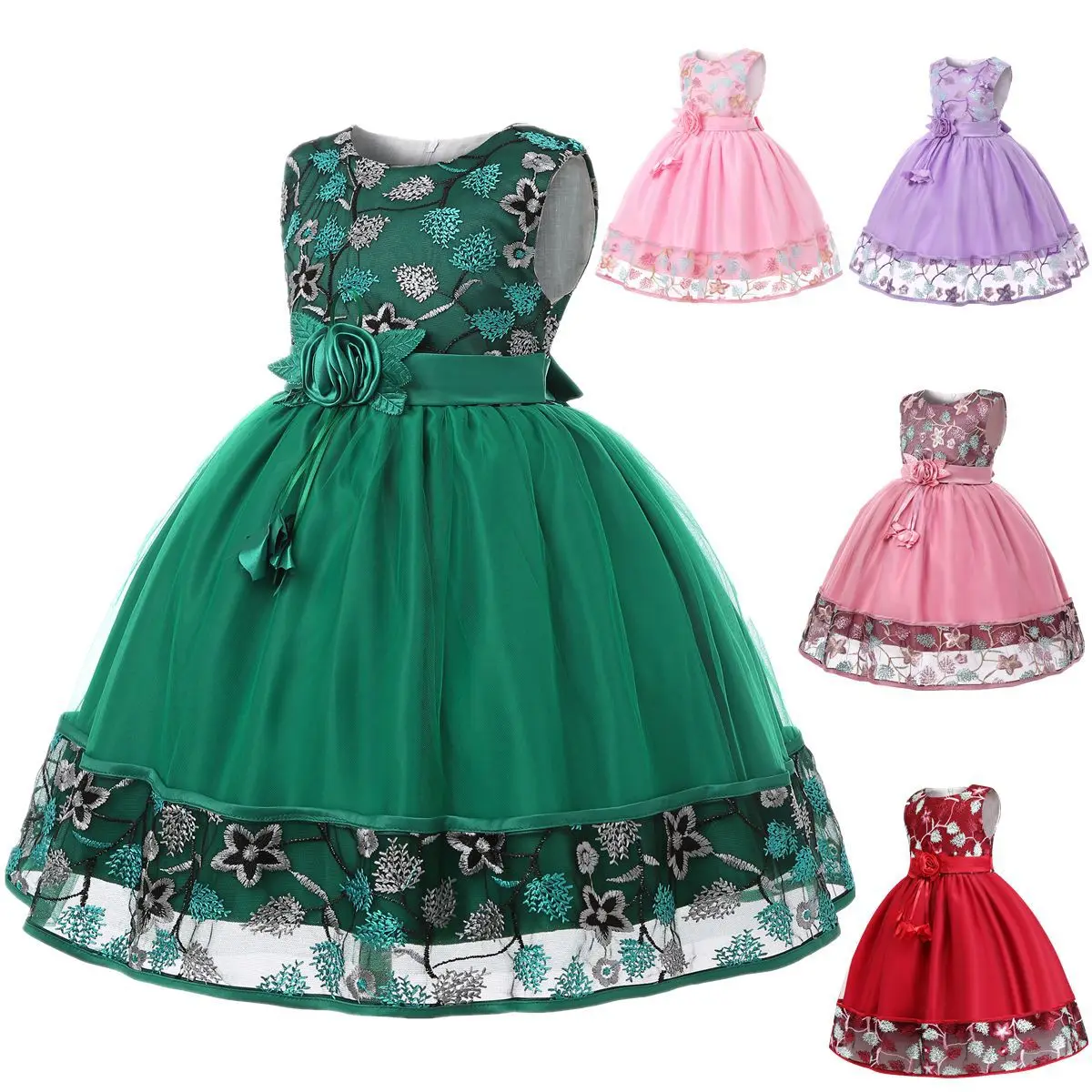 

Noble Fresh Flower Princess Wedding Dress Girl Embroidered Gown party dress children frocks party dresses