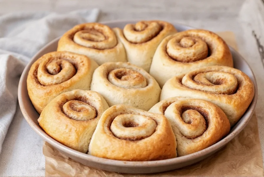 Comparison images showing properly risen vegan cinnamon roll dough versus under-risen and over-risen dough with visual indicators of ideal texture