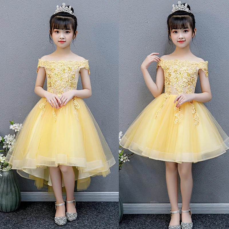 
Flower Girl Dress 2019 Summer Girls Evening Party Dress Fluffy Pony Piano Performance Princess Wedding Dress for girls 