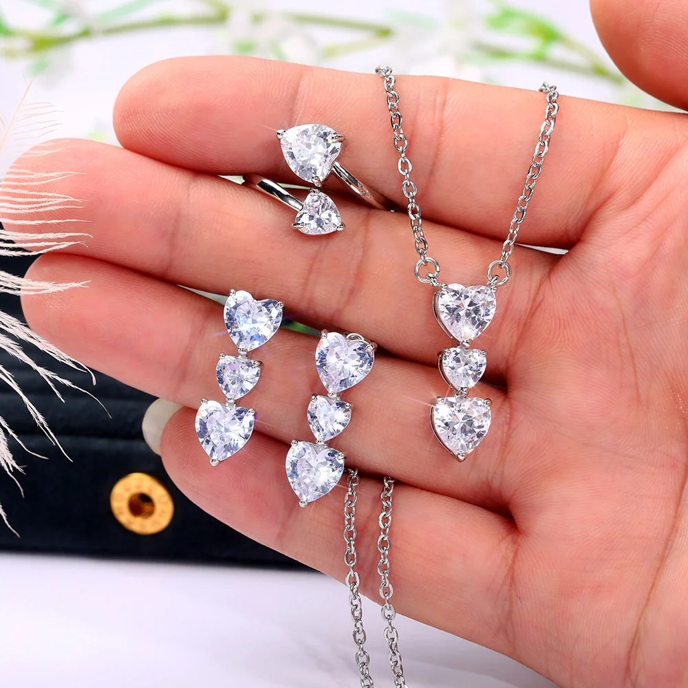 

Heart Shape Jewelry Set Fine Jewelry Earring Necklace Ring Sets for Women Wedding Engagement Accessories, Customized color