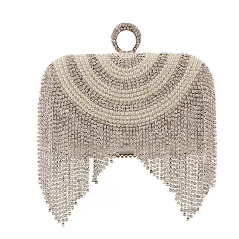 
clear jelly purses handbags women fall small bling beaded crystal tassels bag bride clutches wedding evening purse for ladies 