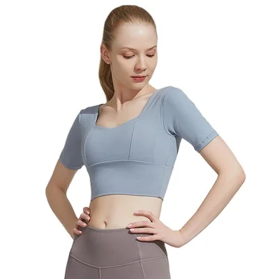 

Yoga dress women's summer short sleeve fashion breathable sports T-shirt tight and thin running fast dry fitness top, 3color