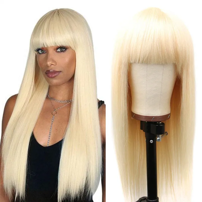 

Perruque avec frange meches indiennes double drawn vietnamese hair perruque blonde 613 machine made human hair wig