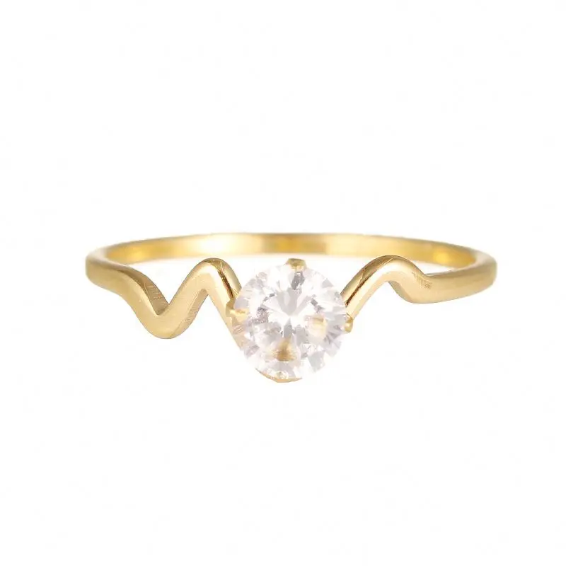 

Latest Design Minimalist 14K Gold Plated Stainless Steel Big Zircon Funny Wave Engagement Rings