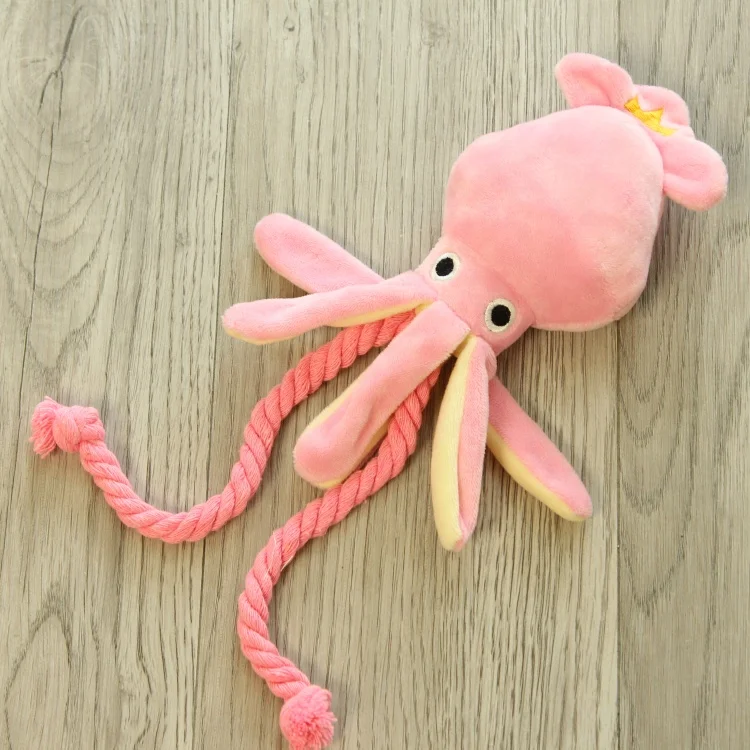 

Amazon cute design octopus image big size soft plush funny eco friendly interactive cotton rope squeakie pet supplies dog toys