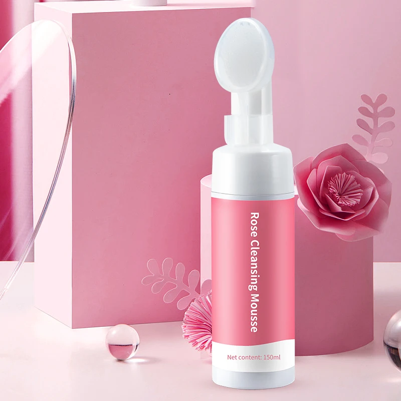 

Oem Private Label Korean Vegan Natural Whitening Brightening Hydrating Organic New Rose Facial Cleanser Foaming Face Wash, Pink