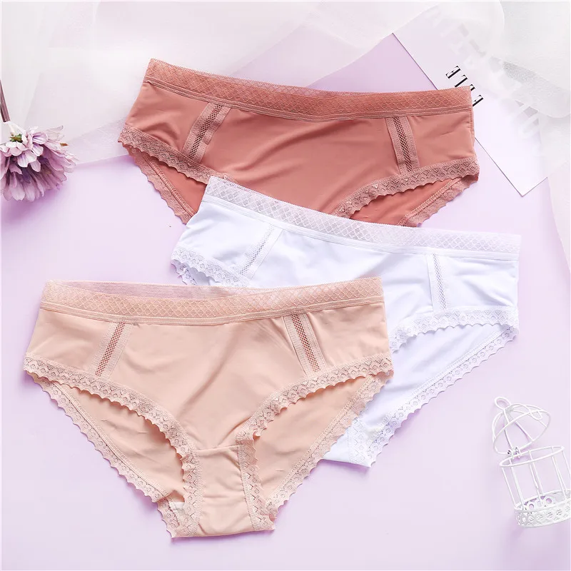 

FINETOO New Low-Rise Women Panties Hollow Out Briefs Girls Sexy Lace Panties Seamless Underwear Breathable Underpants Lingerie, White,black,wine red,beige,gray