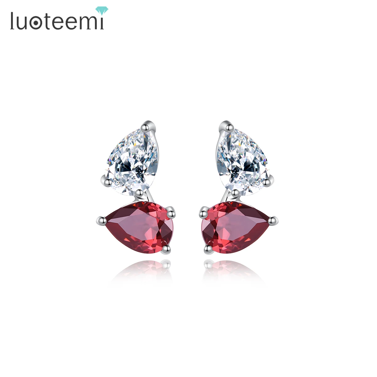 LUOTEEMI Women Wedding Party Jewelry Luxury White Gold Plated Unique Smoke Cubic Zircon Waterdrop Small Stud Earring