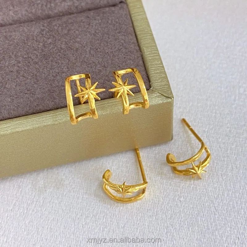 

Certified 5G Gold Geometric Earrings New 999 Pure Stud Eardrops 24K Ear Hook