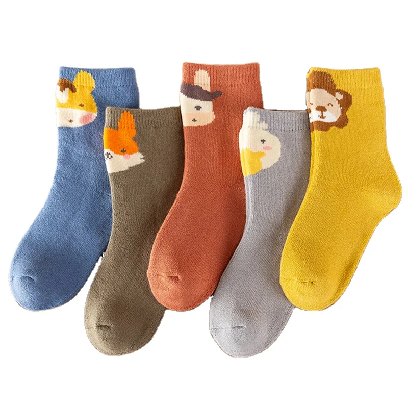 

High quality animal jacquard thick warm terry soft children socks kids winter long socks set