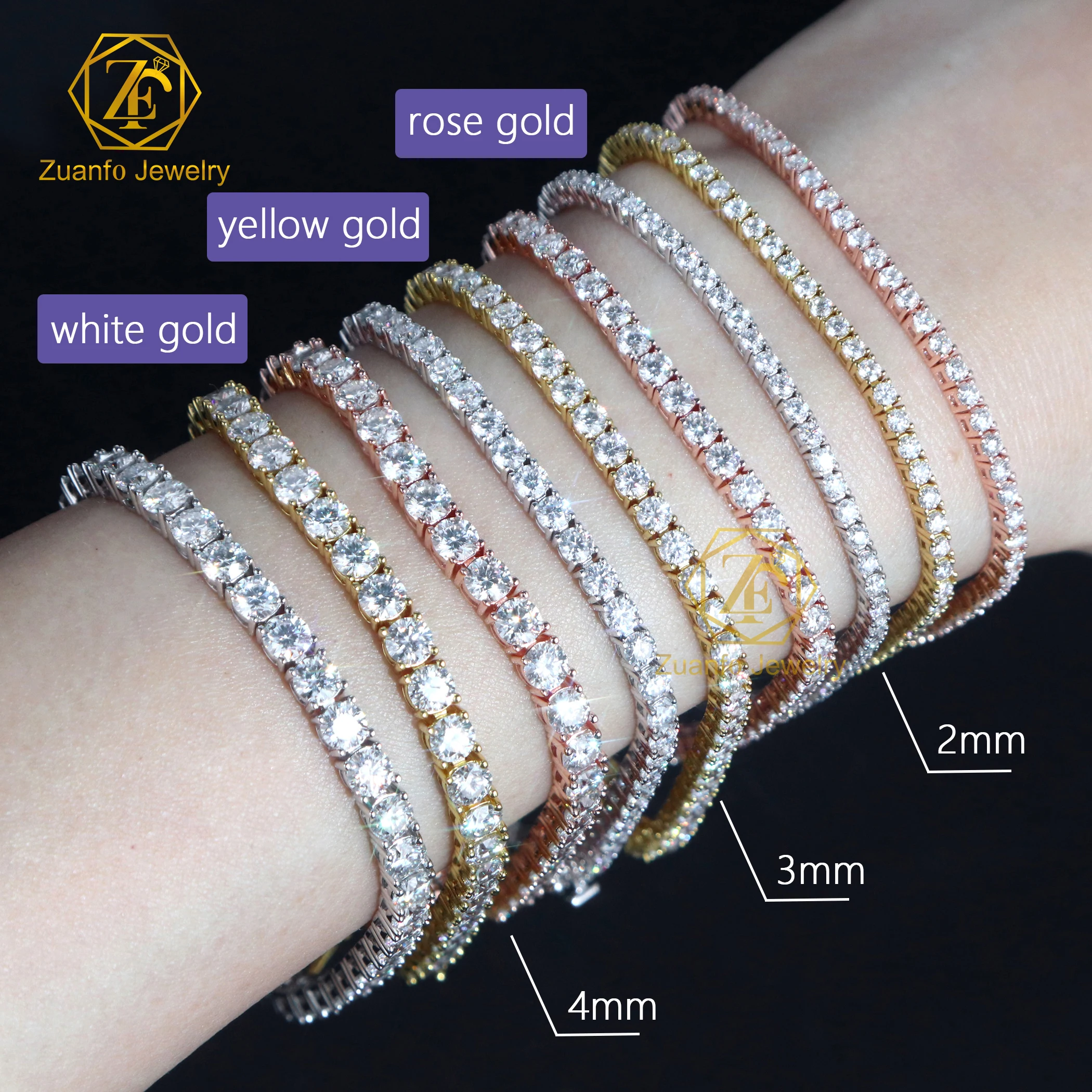 ZuanfoJewelry Wholesale in Stock Mossanite Tennis Chain 925 Sterling Silver Mens Women Hip Hop Chain VVS Moissanite Tennis Chain