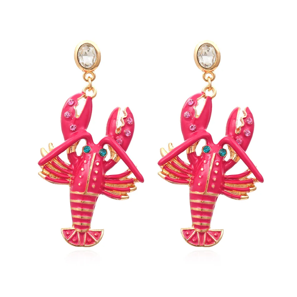 

Exaggerated Creative Alloy Drop Oil Diamond Lobster Earrings Fashion Enamel Small Animal Earrings Women, Like picture