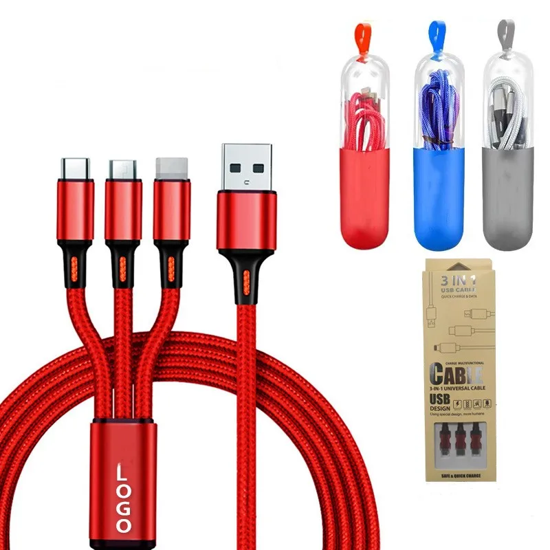 

Usb Charing Cable OPP CE Stock Usb Cables for Android Nylon Braided Fast Charging Micro Usb Type-c Multi Port Function 3 in 1