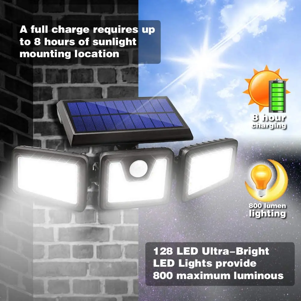 Solar Lights Outdoor Motion Sensor 128 LED 10000 Lumen Solar Lights Weatherproof 