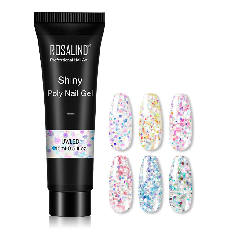 

Rosalind professional oem private label 15ml colorful shiny poly nail gel 6 colors nail extension gel polish for wholesale