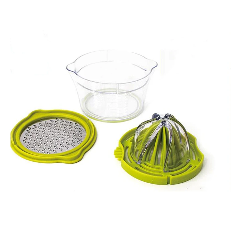 

Manual 4 in 1 Reamers Ginger Garlic Grater and Multi-Size Measuring Cup Citrus Lemon Orange Juicer Squeezer, Green