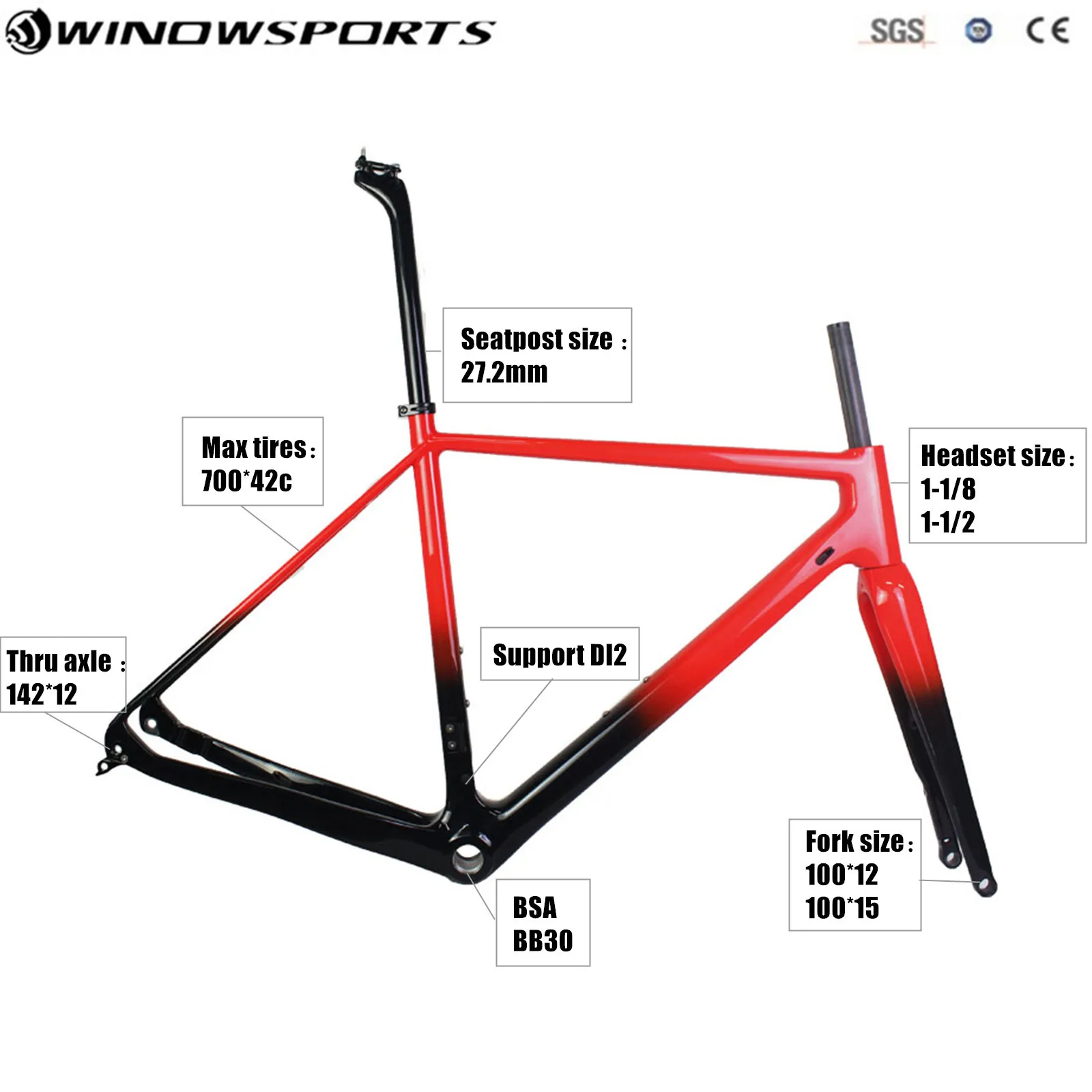 New Color Carbon Gravel Bike Frame Bike Frame Thru Axle 142*12 Disc