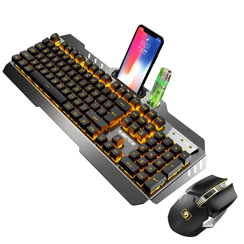 

SeenDa Rechargeable Mechanical Wireless Keyboard and Mouse Game Set Combo Standard with Backlight for Gaming waterproof New, Black/ white
