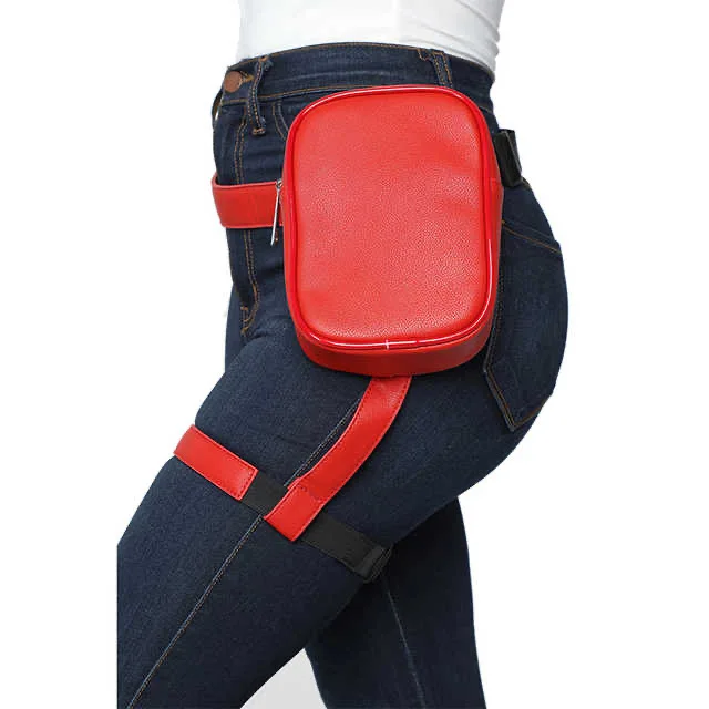 

2020 fashion leather waist bag fanny pack women thigh leg harness bag, Red ang black optional