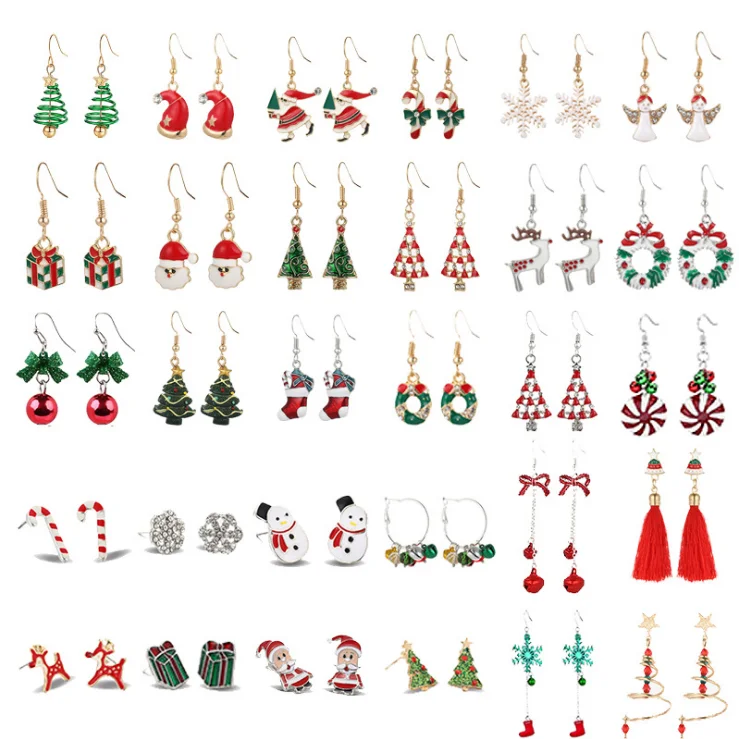 

Wholesale Alloy Enamel Earrings Snowflake Elk Bell Charm Earrings for Christmas, Color