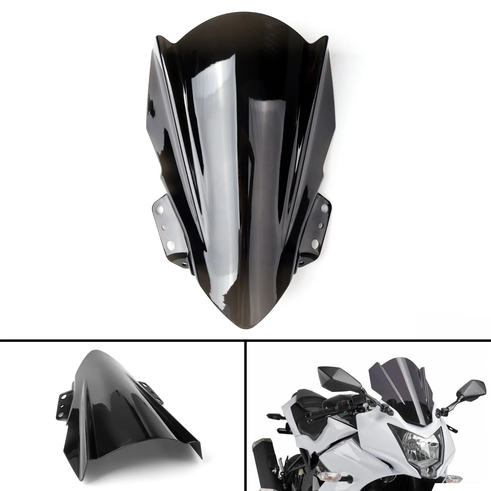 

ABS Motorcycle Windshield Windscreen For Kawasaki Ninja 250SL 2015-2017, Black, clear