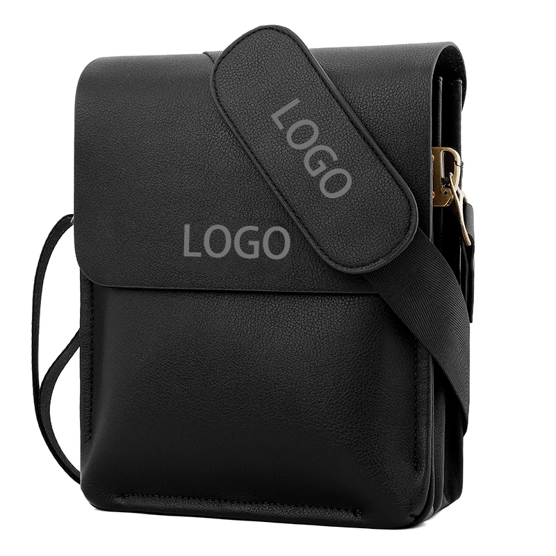 

Custom logo PU Leather Shoulder Strap adjustable Men Cross body Messenger Bag Custom, 2 colors