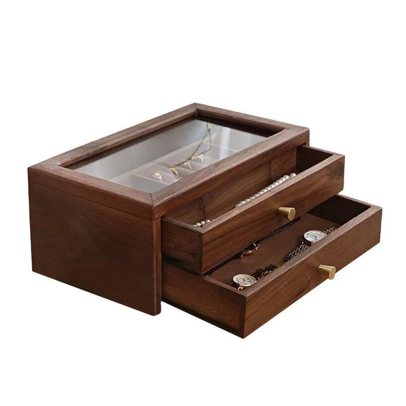 

Wood wax finish black walnut solid wood mall display jewelry earrings box, Black walnut color