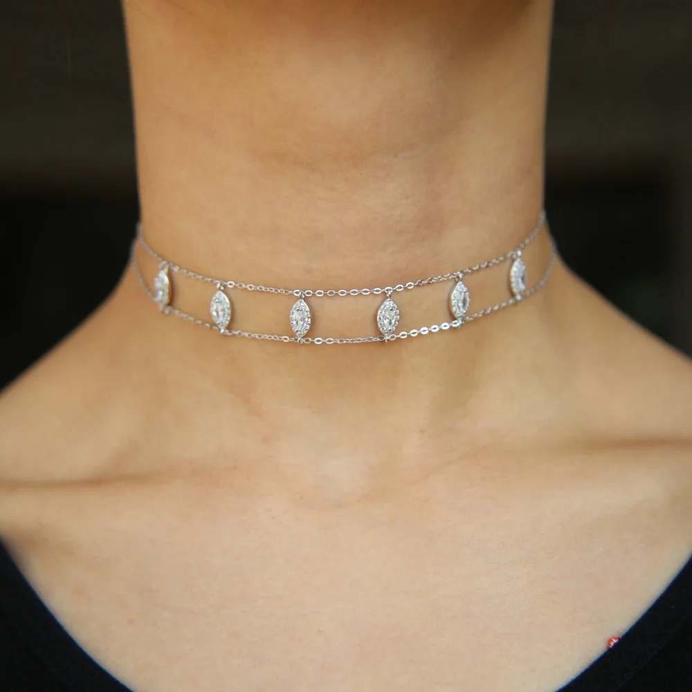 

2021 wedding engagment 925 sterling silver diamond jewelry double chain choker cz diamond necklace