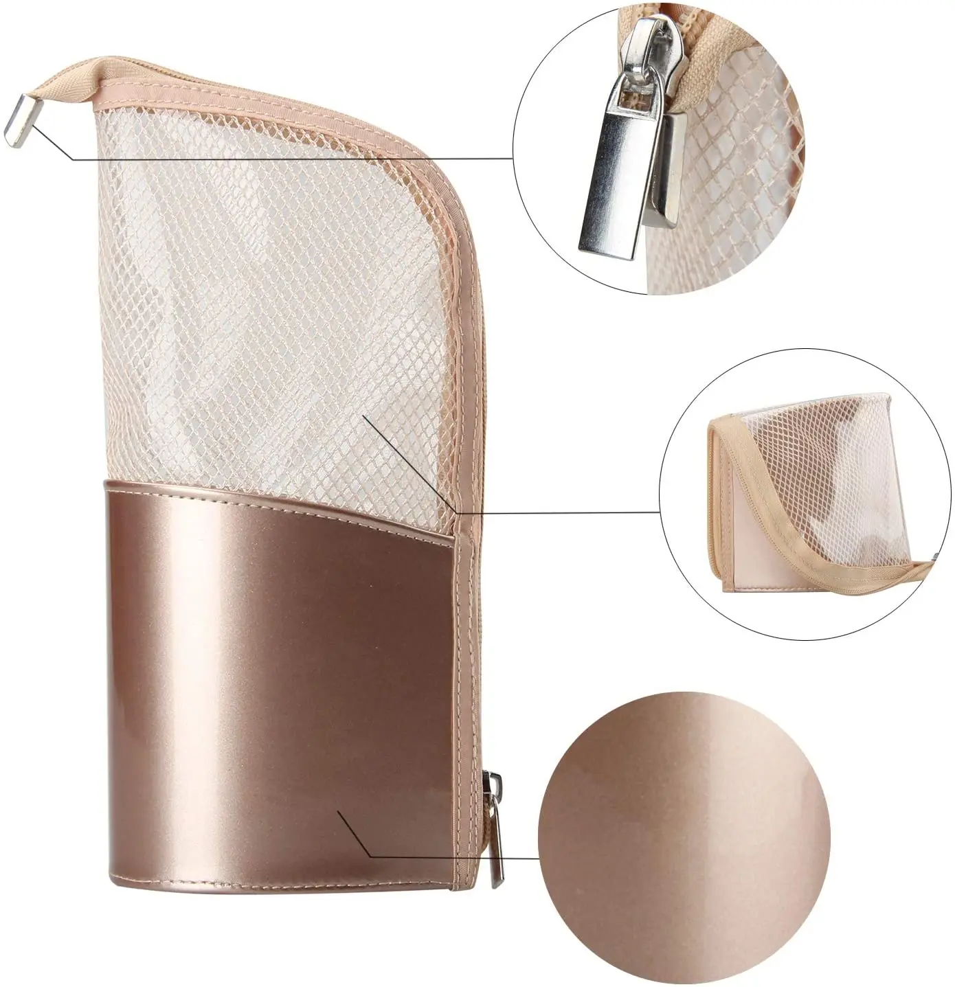 

Travel Makeup Brush Bag Portable Rose Gold Makeup Brush Holder Organizer Bag Waterproof Stand-Up Makeup Brush Pouch, Picture or custom