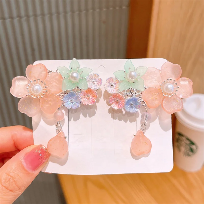 

Chinese style flower fringe hair clip headdress girl cute ancient hair clip