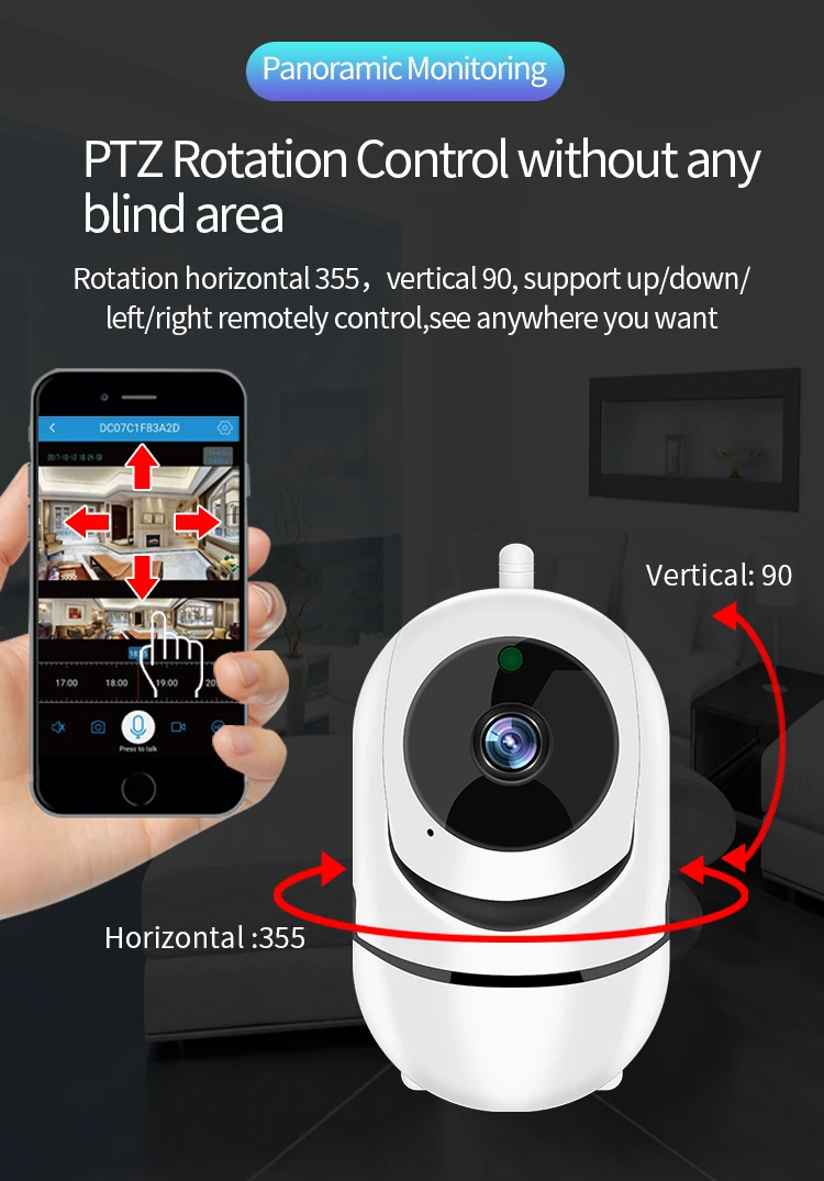 Ycc365 Plus App 1080p 2 Mega Wifi 360 Ptz Camera Dog Cat Human Motion