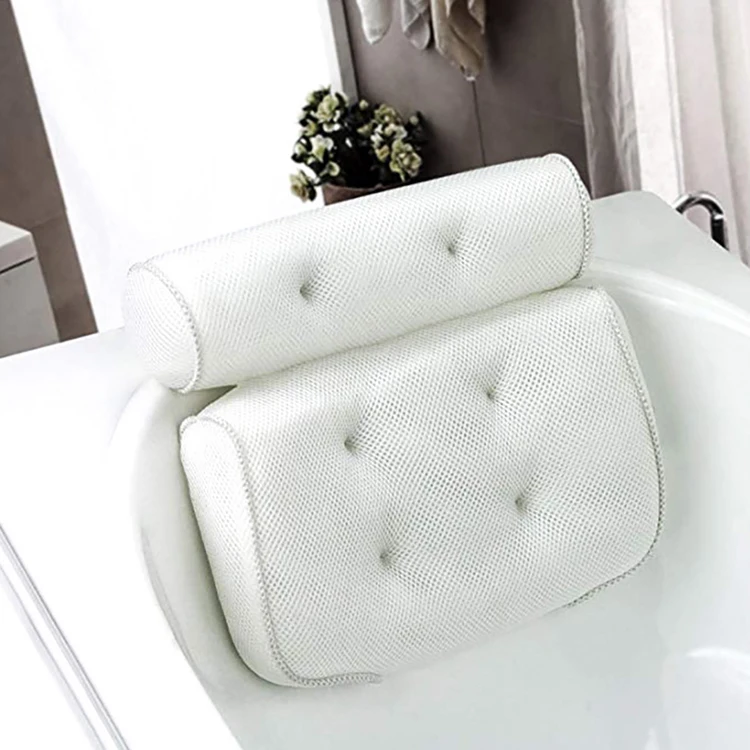 

Wholesale Luxury ECO Friendly Home Non Slip Waterproof 3D Mesh Wedge Tub Spa Bath Pillow With Suction Cups, White