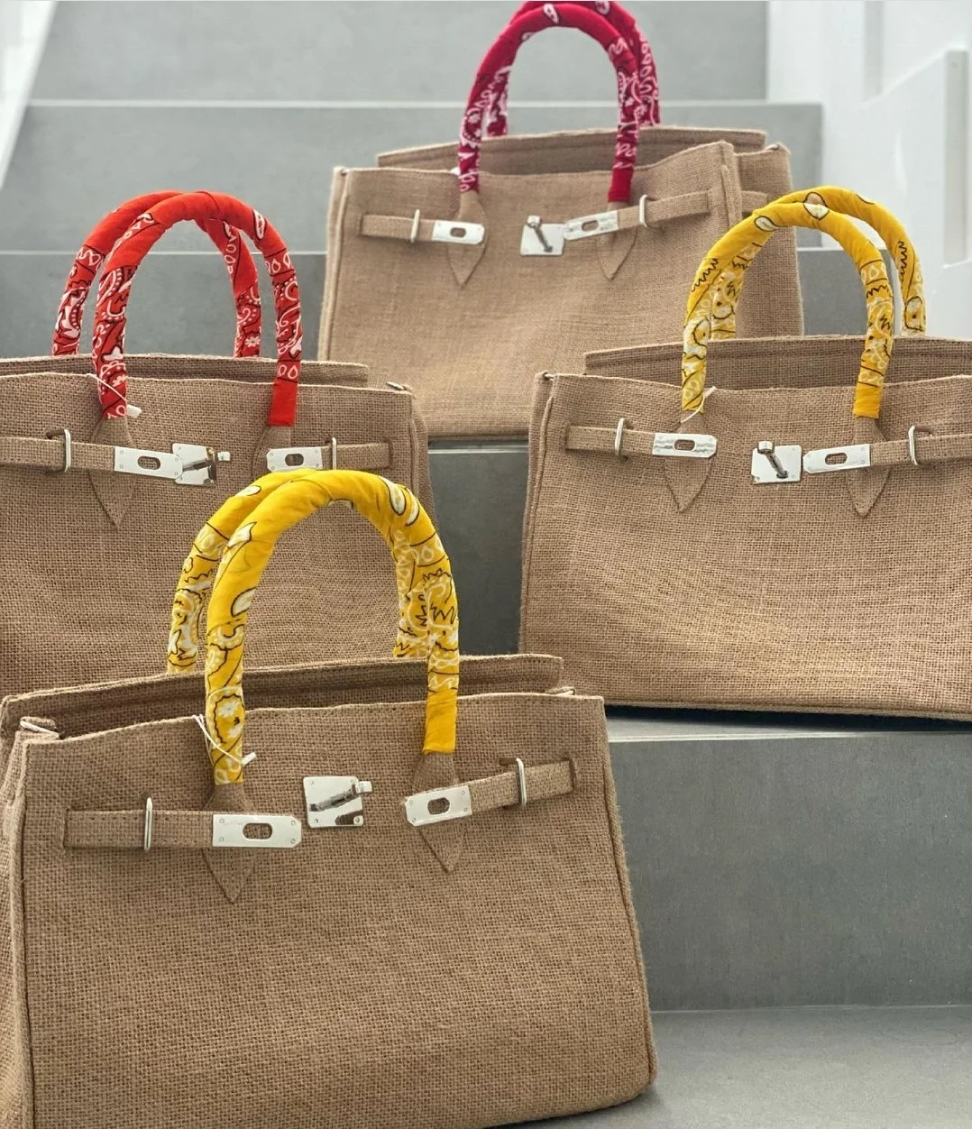 

Custom womens tote bags bandana bag jute plain purses handbags, Pink,green,yellow,orange,black(accept customized)