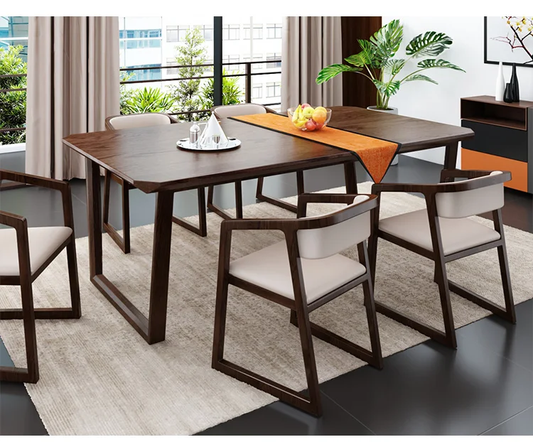 Jasiway Nordic Furniture Solid Wood Modern Dining Table Set 6 Chairs
