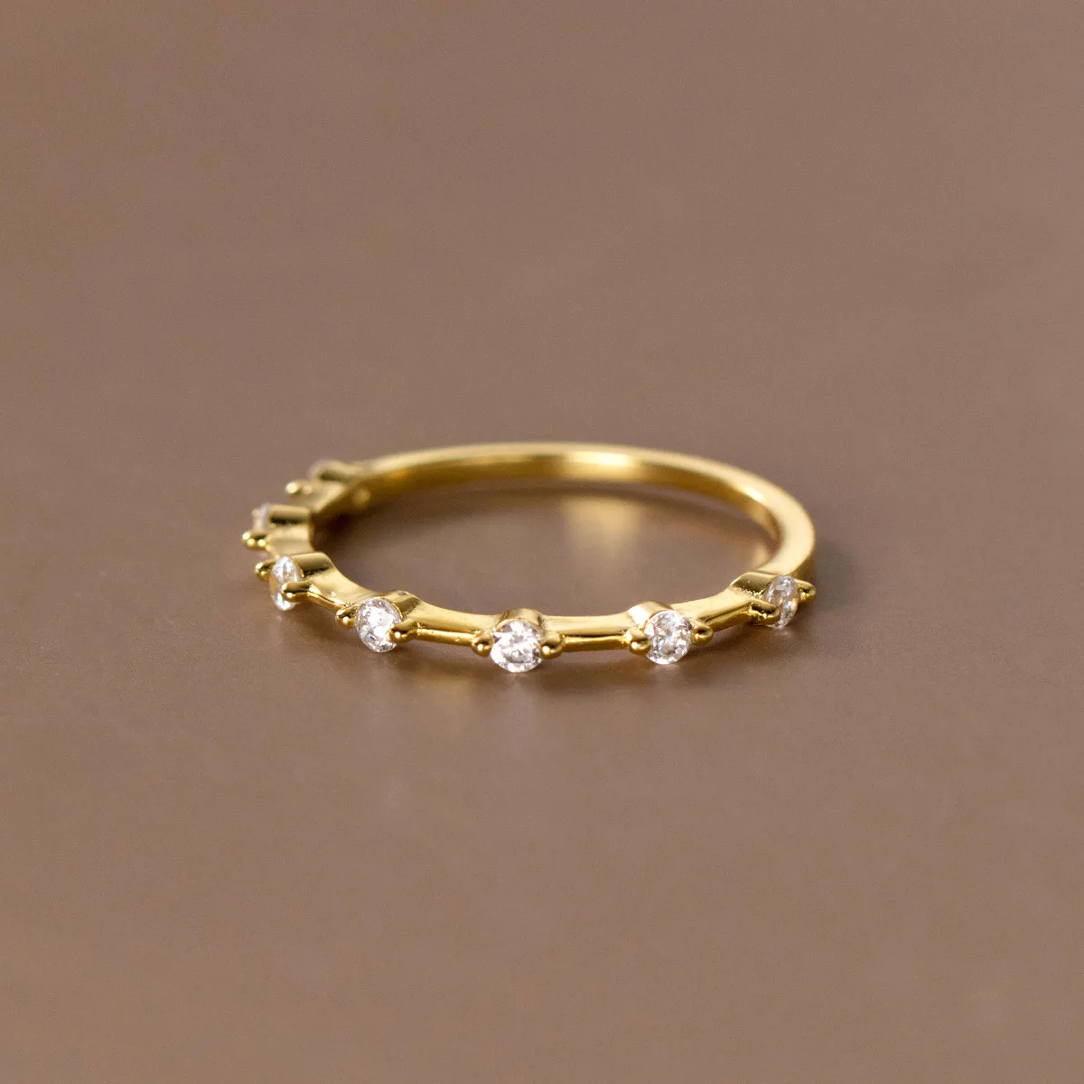 European American 925 Sterling Silver Row Drill Multiple Zircon Gold Plated Rings for Women