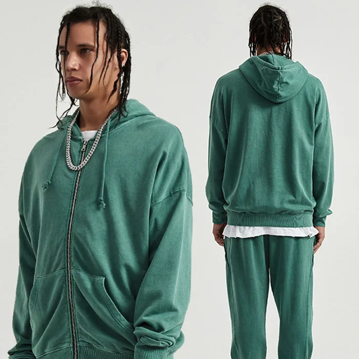 Wholesale Loose Sweater Man Trendy Mens Zip Up Hoodie Set Washing