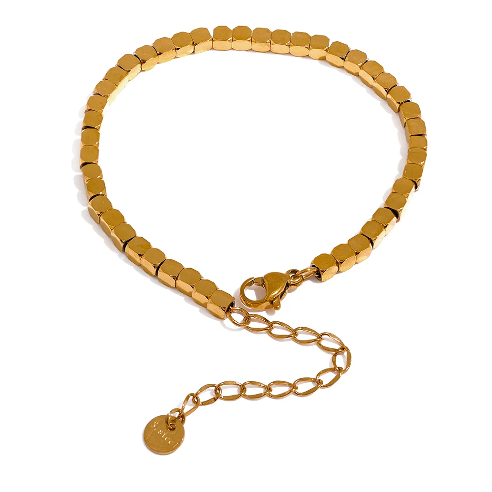

JINYOU 1585 Polished Square Beads Handmade Stainless Steel Stylish Bracelet Bangle High Quality Trendy Waterproof Jewelry Bijoux
