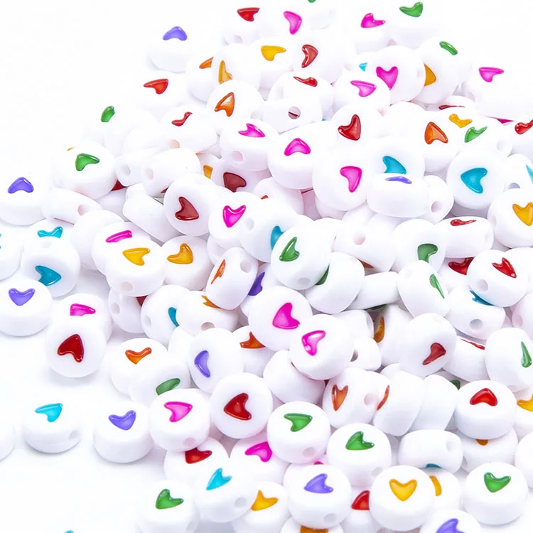 

GP0940 Popular White Flat plastic acrylic 4*7mm 500g Rainbow Enamel Heart round disc beads for jewelry DIY