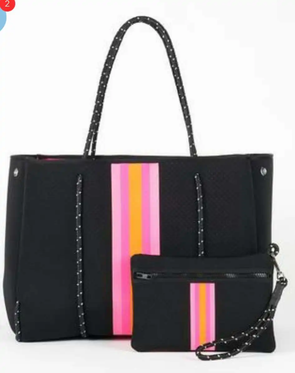 

neoprene handbags new design with striped, Black, blue, beige, red, yellow