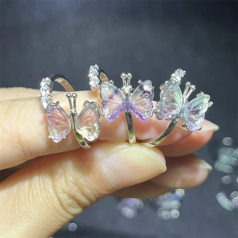 

Wholesale Natural Crystal Fluorite Butterfly Ring Gemstones Fashion Jewelry Rings for Gifts