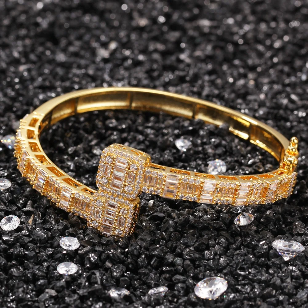 

Fashion Hiphop custom bangle Luxury Cz diamond bangle Rose gold high quality dubai gold bangles jewelry, Picture shows