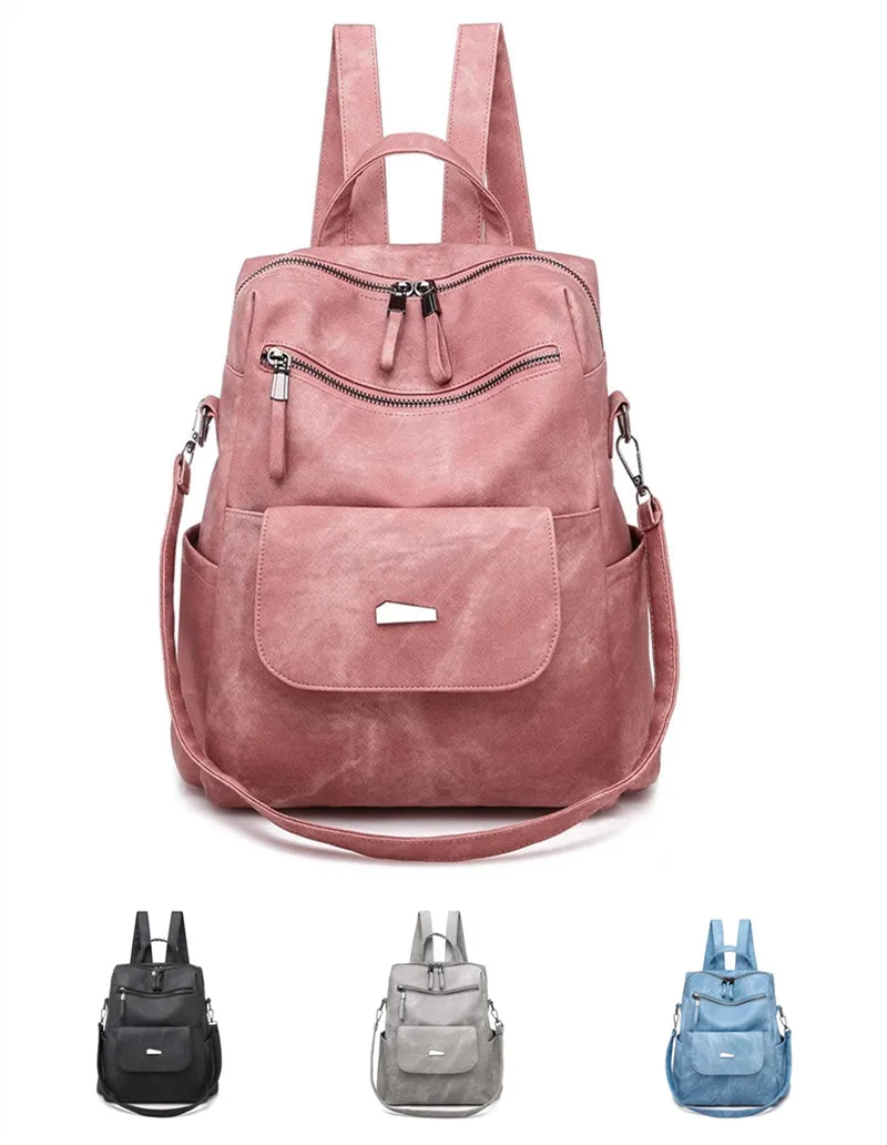 

Hot Selling Four Colors High Quality Material Durable Fashion Popular Vintage Pu Leather Laptop Backpack for Women, Pink, black, blue, gray