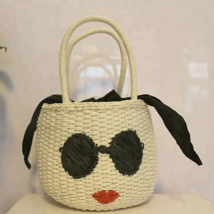 

Paper Straw Beach Bag Portable Small Woven Women Hand-knitted bag Handmade paper straw woven beachbag