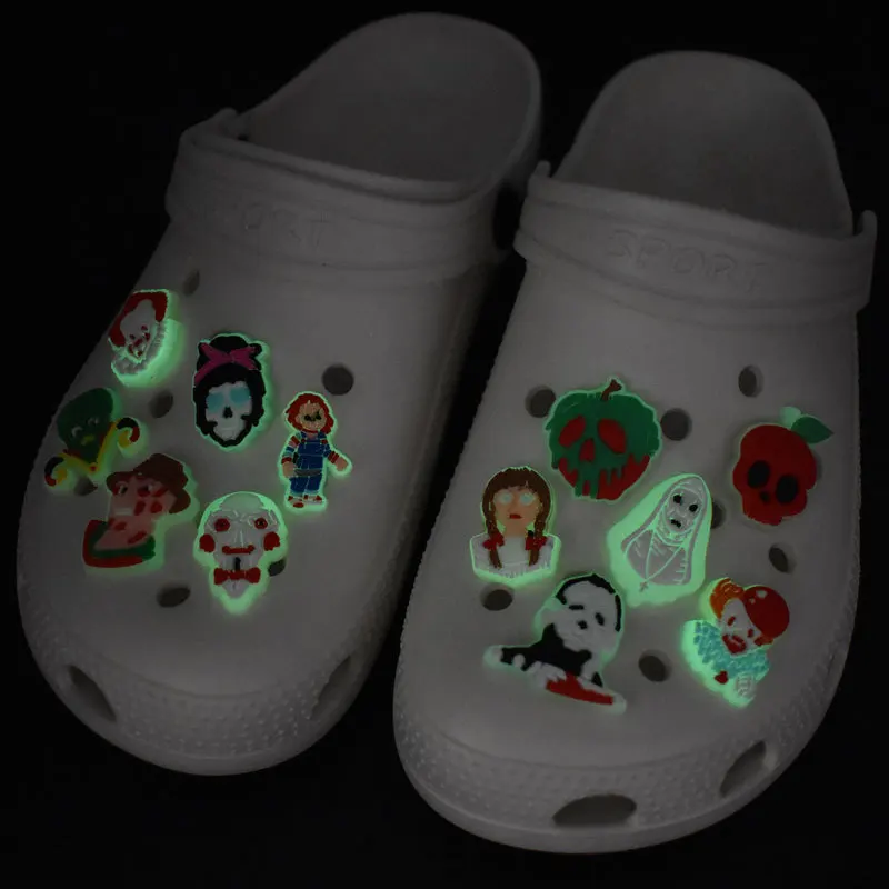 

Hot sale luminous fluorescent light-absorbing halloween skull cartoon cork shoe decoration, As picture/custom