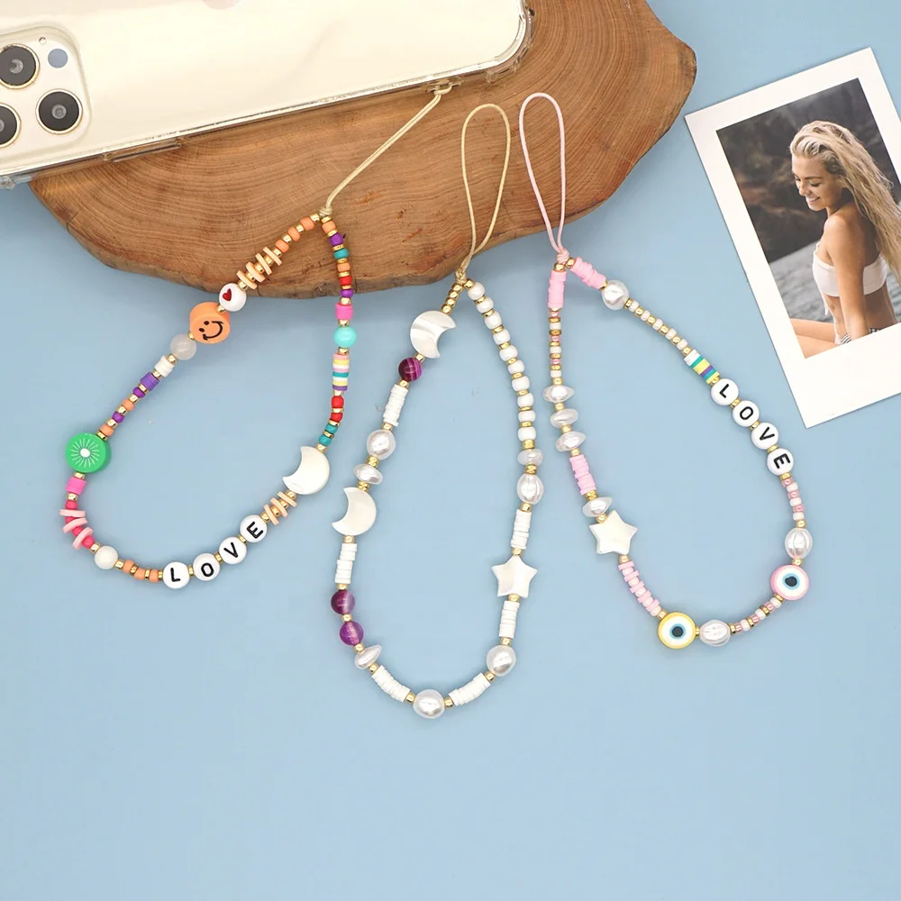 

Colorful LOVE style beaded mobile phone bead chains cell phone charm strap, Colourful