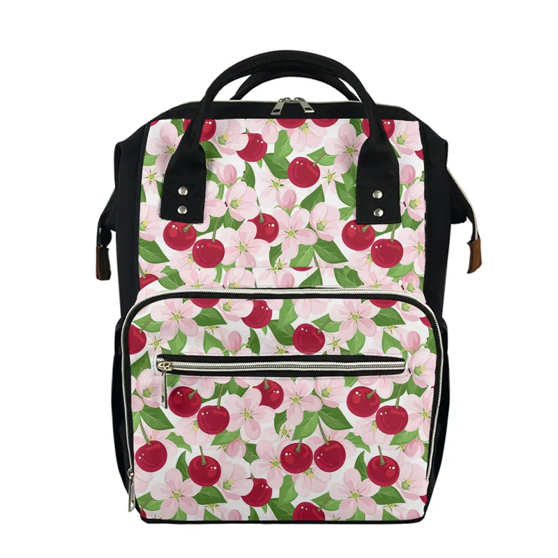 

Cherry Print Polyester Dad Baby Diaper Bag Large Capacity Baby Bags For Mothers Customize