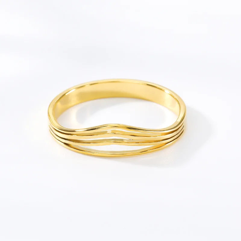 

Shangjie 2022 Unique Simple Stainless Steel Jewelry Finger Rings Geometric Chic Wave Rings Gold Plated Ring for Women